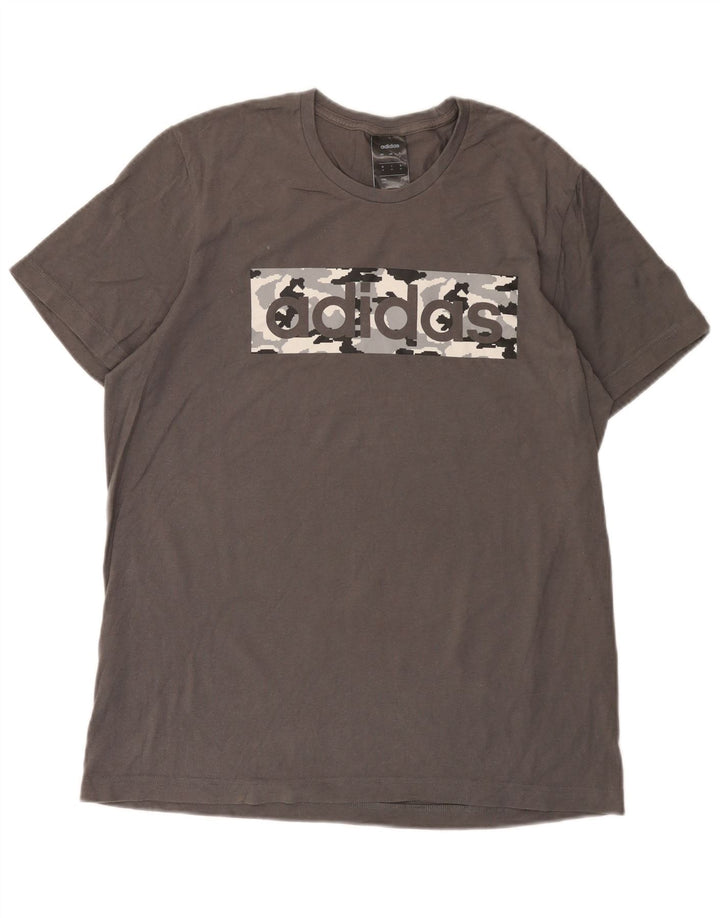 Adidas Hombre Camiseta Gráfica Top Algodón Gris Medio