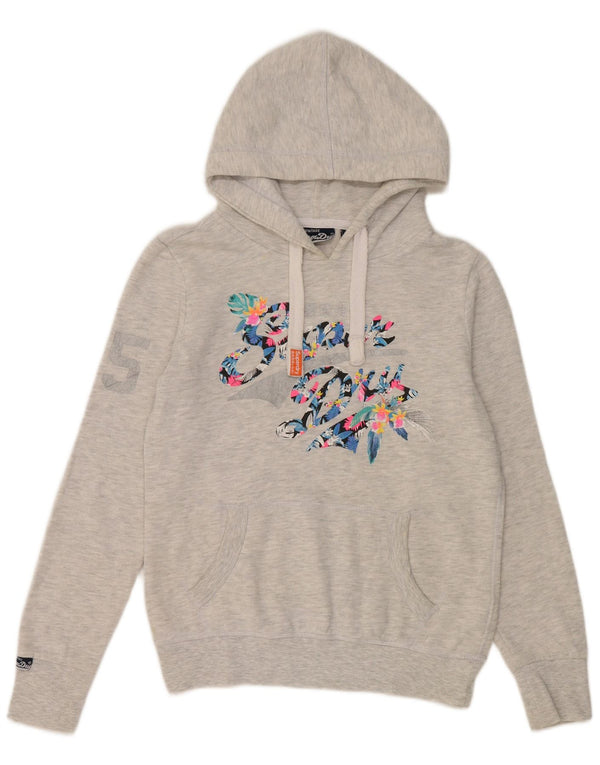 Superdry Jersey con capucha extragrande y gráfico para mujer Reino Unido 10 Small Gris Algodón