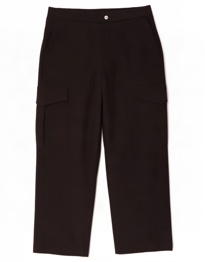 Zara Mujer Pantalón Cargo Recto Grande W34 L30 Poliéster Negro