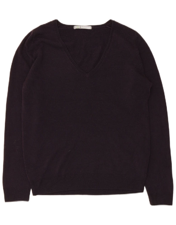 Marks & Spencer Suéter con Cuello en V para Mujer UK 10 Small Azul Marino Acrílico