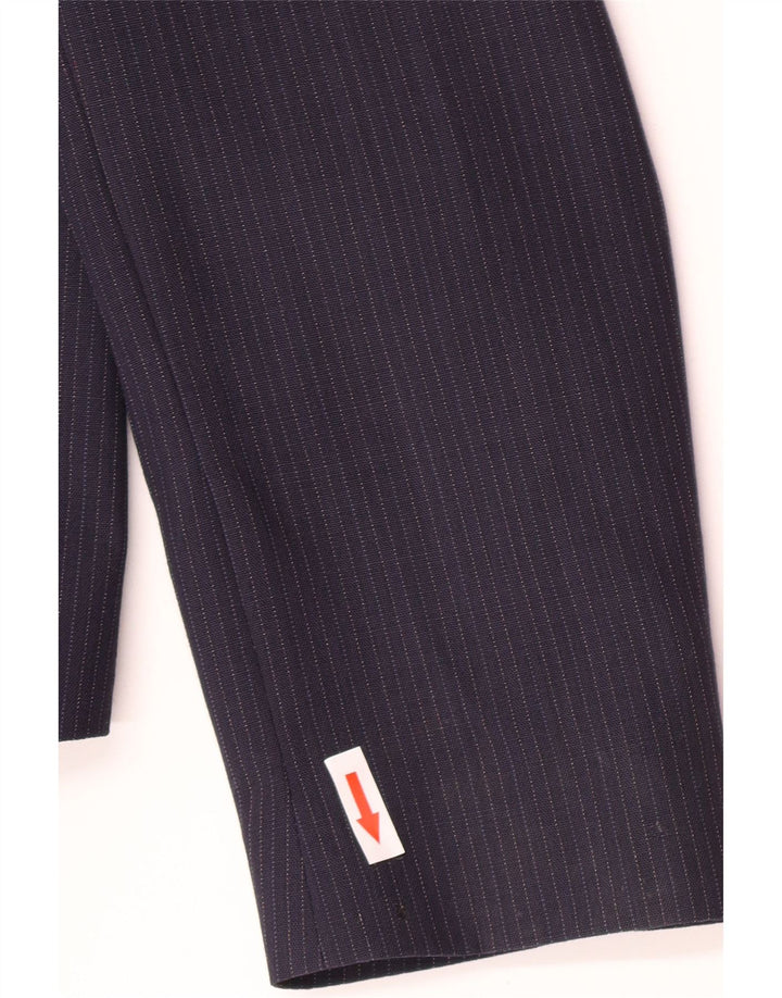Vintage mujer 1 botón Blazer chaqueta IT 46 grande azul marino a rayas