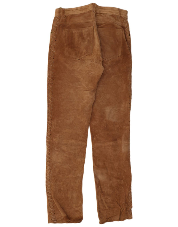 Vintage hombres pantalones de ante rectos IT 46 Pequeño W30 L32 Cuero Marrón