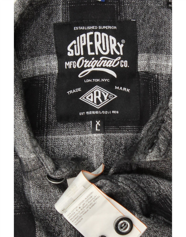SUPERDRY Camisa de franela para hombre XL Algodón a cuadros gris