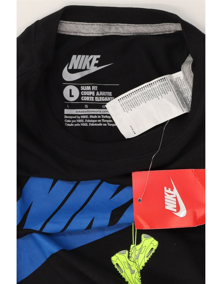 NIKE Camiseta ajustada con gráfico para hombre, talla grande, algodón negro