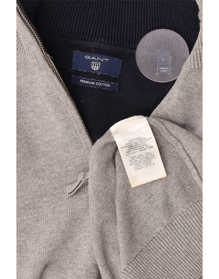 Gant Jersey con cuello y cremallera para hombre, talla grande, algodón gris