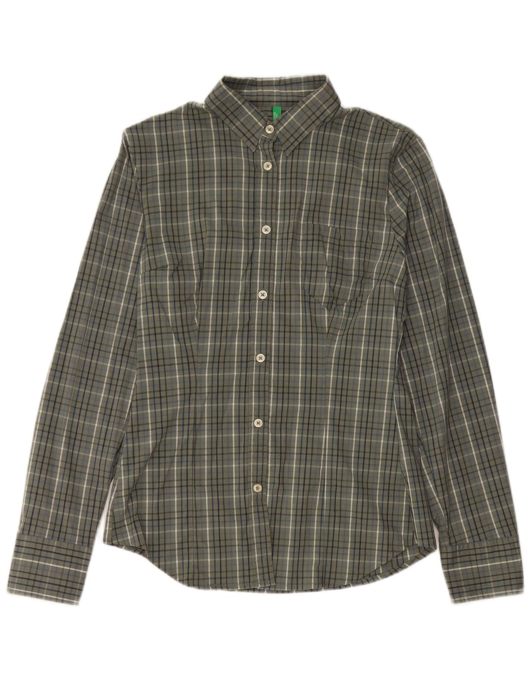 Camisa Benetton Mujer ES 42 Mediana Algodón A Cuadros Caqui