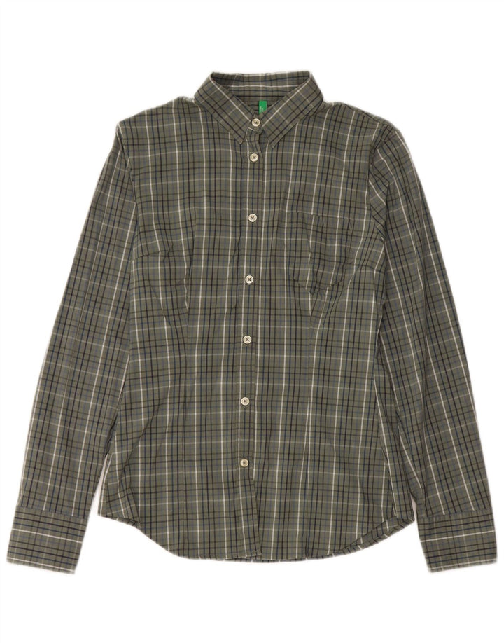 Camisa Benetton Mujer ES 42 Mediana Algodón A Cuadros Caqui
