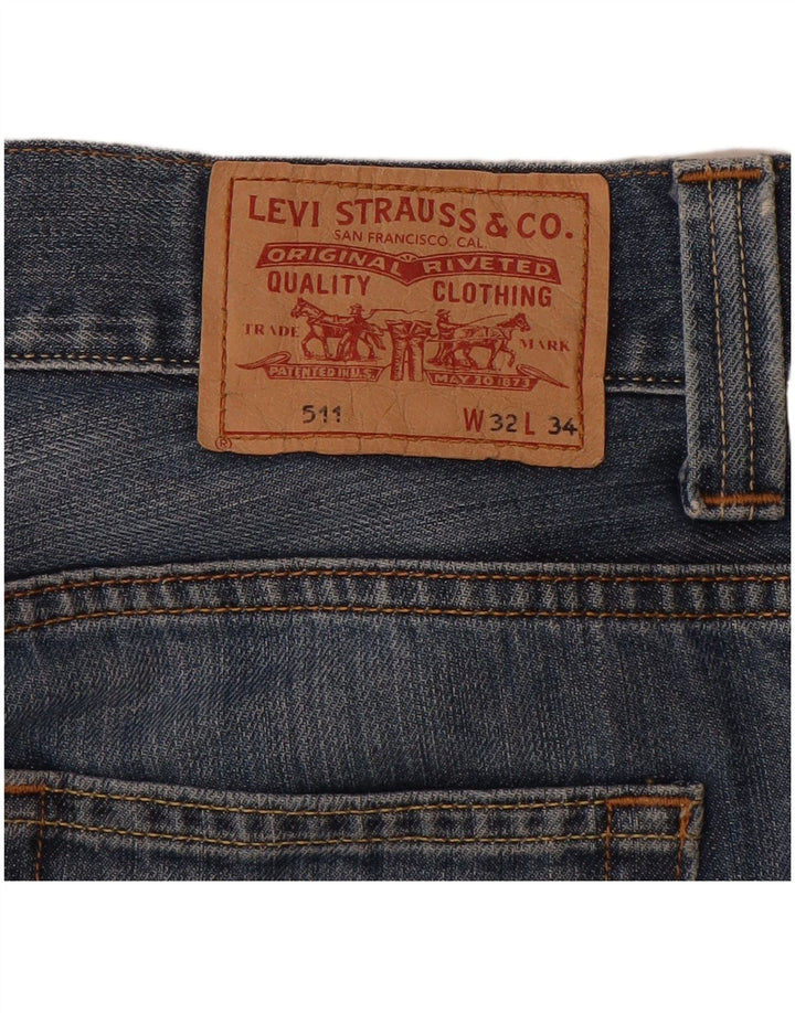 LEVI'S Mens 511 Slim Denim Shorts W32 Algodón Azul Medio