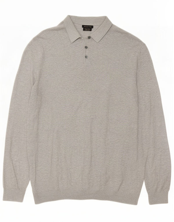 Massimo Dutti Jersey Hombre Cuello Polo XL Gris Algodón
