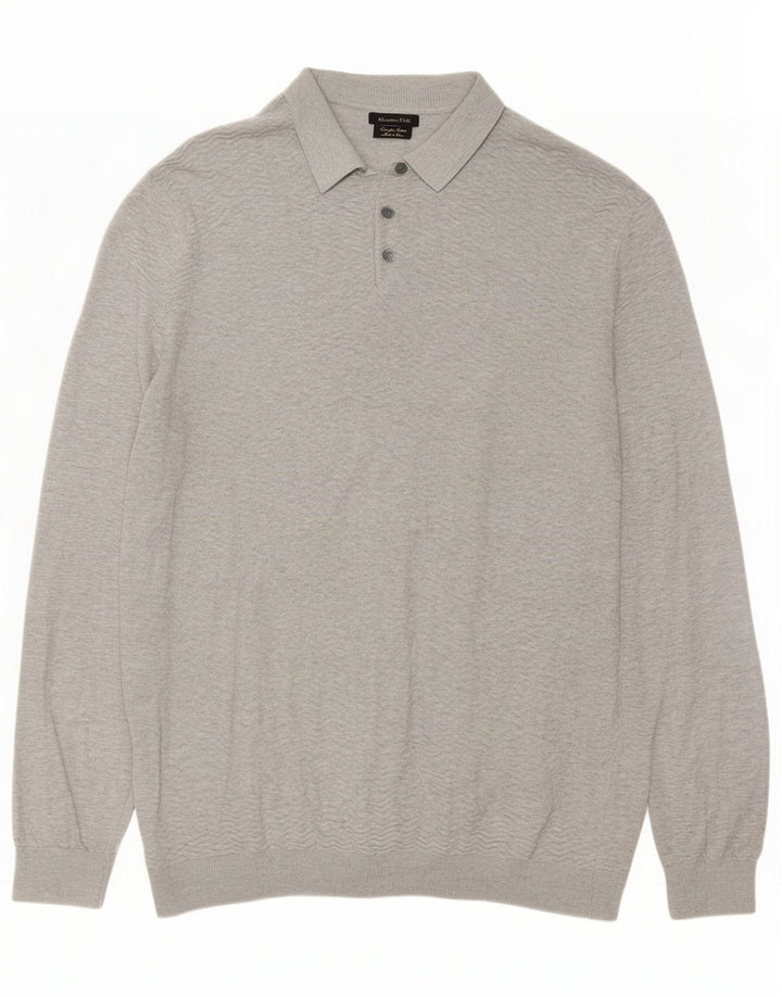 Massimo Dutti Jersey Hombre Cuello Polo XL Gris Algodón