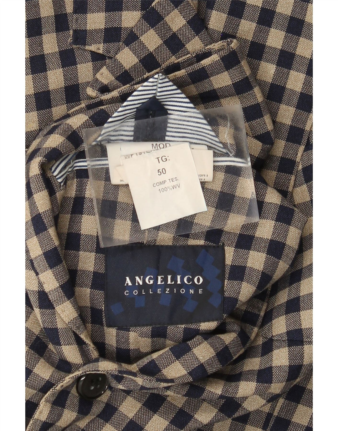 Angelico Chaqueta tipo blazer de 2 botones para hombre IT 50 Large Beige Gingham Wool