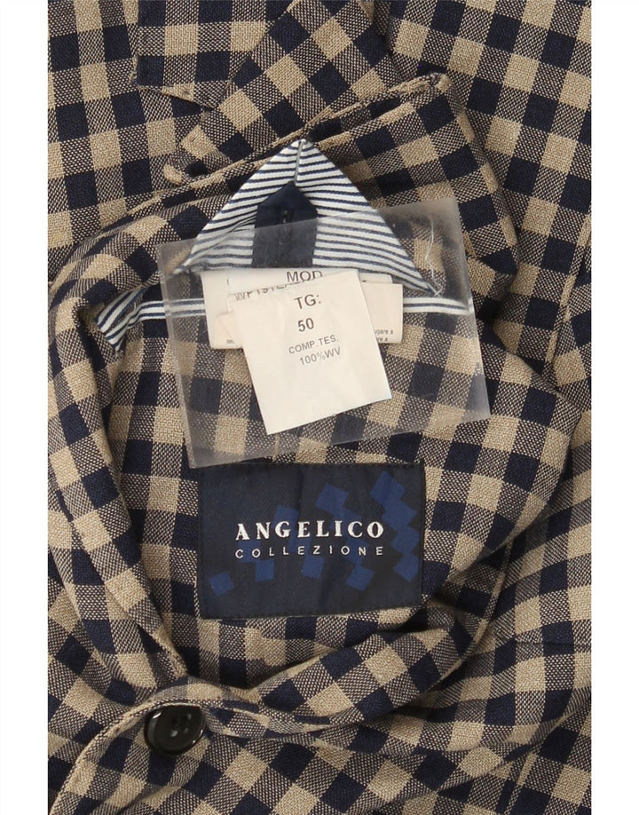 Angelico Chaqueta tipo blazer de 2 botones para hombre IT 50 Large Beige Gingham Wool