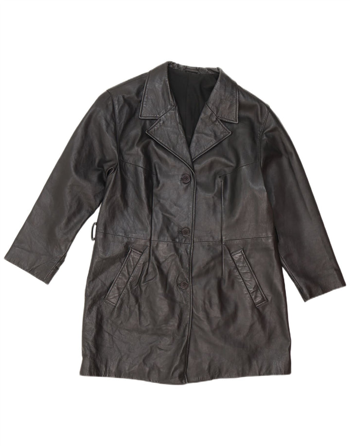 Vintage mujer cuero abrigo Reino Unido 14 medio negro