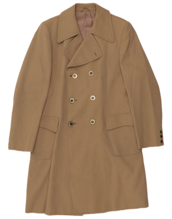 Vintage hombres doble pecho abrigo Reino Unido 36 pequeño beige