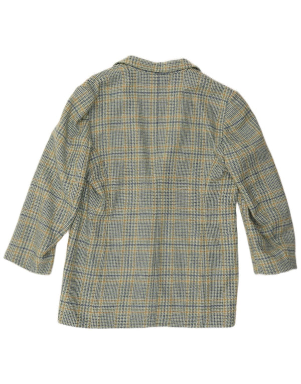 Vintage mujer 2 botones Blazer chaqueta IT 46 lana de cuadros azul grande