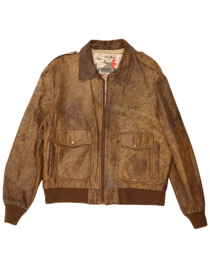 Chaqueta de cuero militar vintage para hombre IT 44 XS Marrón