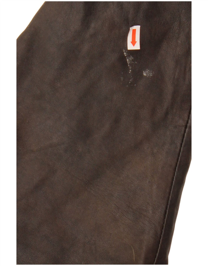 VINTAGE Abrigo de cuero con capucha para mujer EU 38 Cuero marrón medio