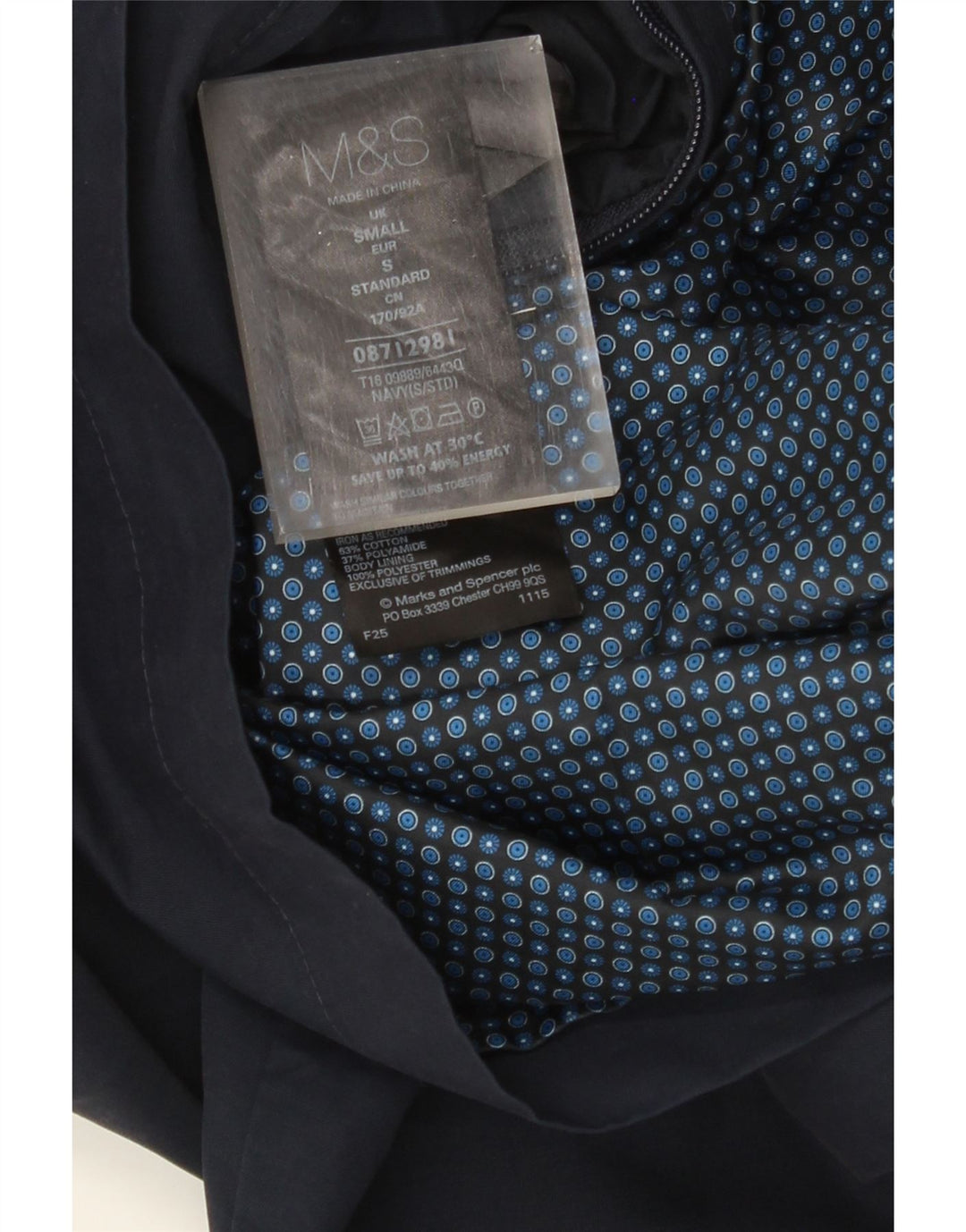 MARKS & SPENCER Chaqueta bomber para hombre UK 36 Small Azul marino Algodón