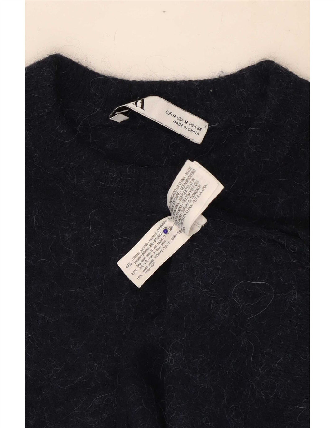 Zara - Jersey de cuello redondo para mujer, talla 40, talla mediana, color azul marino, poliamida