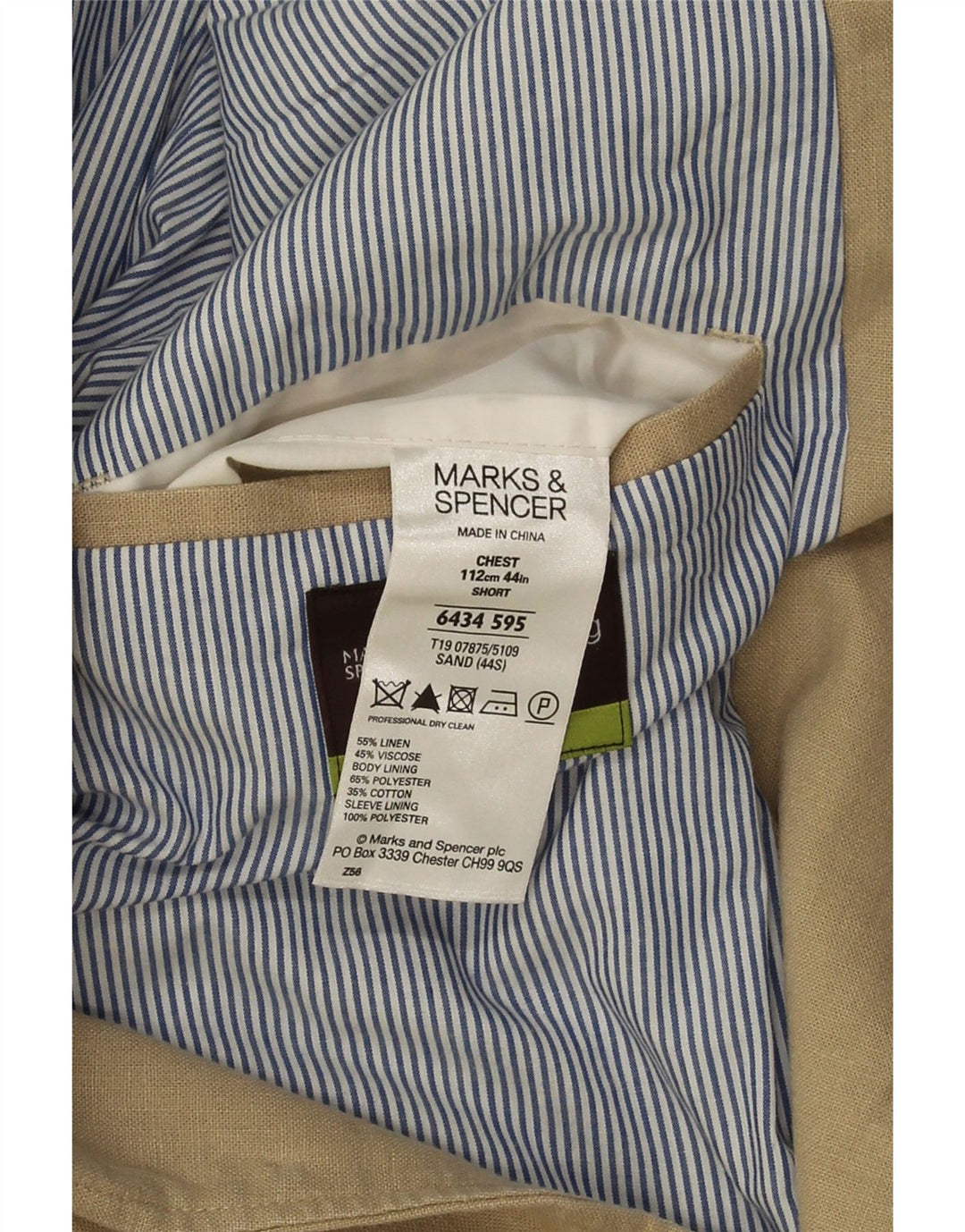 Marks & Spencer Chaqueta tipo blazer de 2 botones para hombre UK 40 Large Beige Linen
