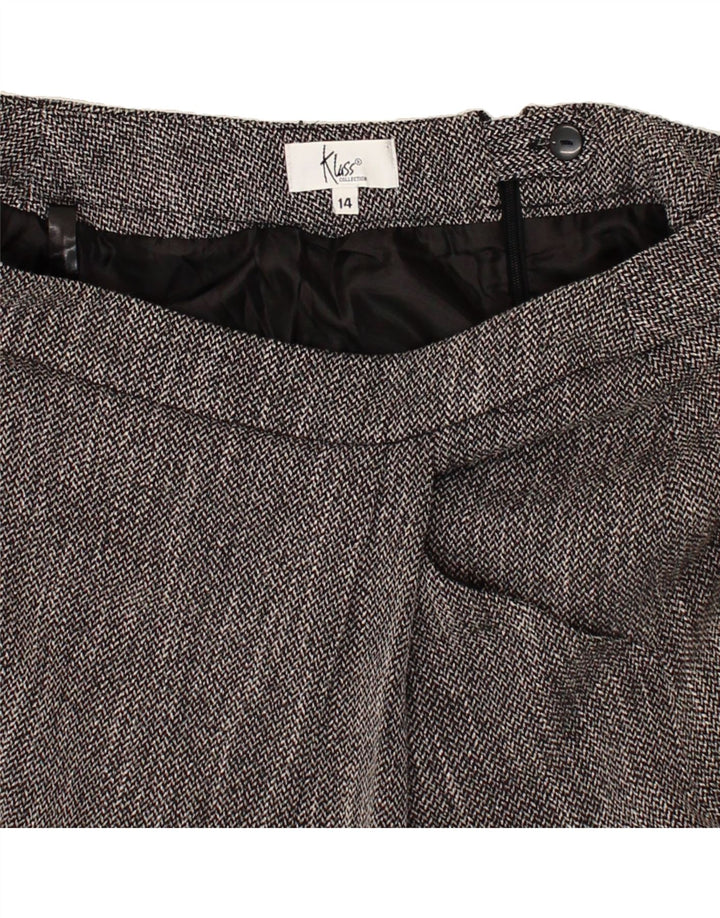 KLASS Womens A-Line Skirt UK 14 Large  Black Herringbone Polyester Vintage Klass and Second-Hand Klass from Messina Hembry 