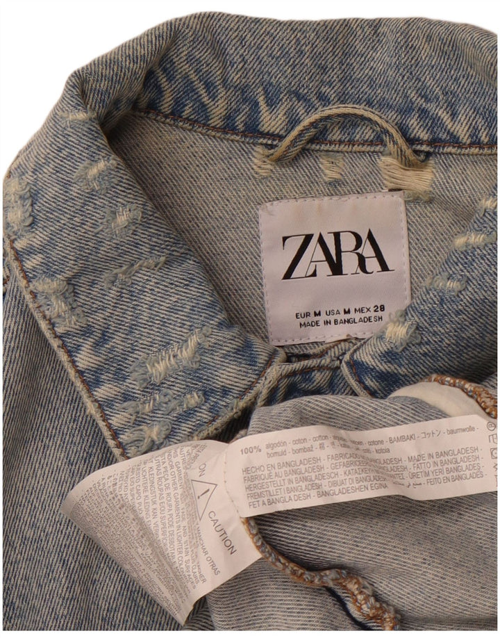 ZARA Hombre Chaqueta Vaquera Desgastada UK 38 Algodón Azul Medio