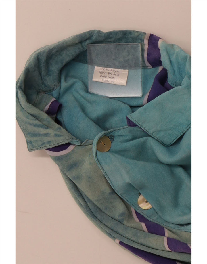 VINTAGE Camisa de patrón abstracto para hombre XL Rayón azul