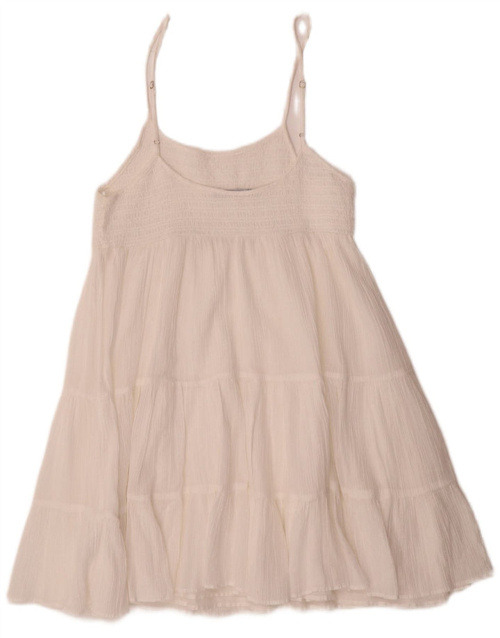 Zara Mujer Vestido De Verano UK 42 Medio Blanco Poliéster