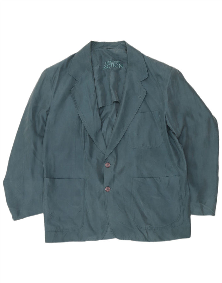 TRUSSARDI Chaqueta tipo blazer de 2 botones para hombre IT 54 2XL Seda azul