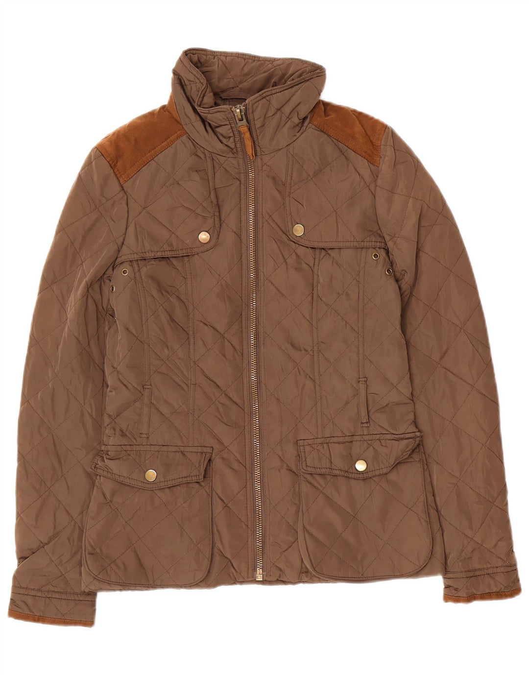 Zara Mujer Chaqueta Acolchada UK 10 Small Marrón Poliéster