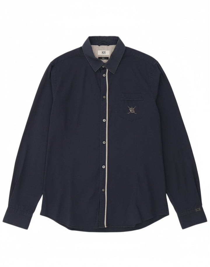 ICEBERG Mens Slim Shirt Medium Navy Blue