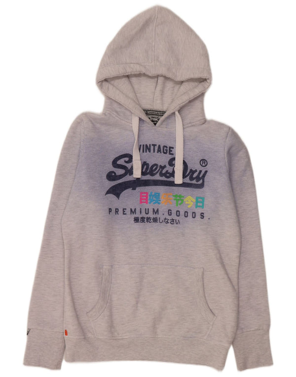 SUPERDRY Jersey con capucha gráfica para mujer UK 44 Algodón moteado gris medio