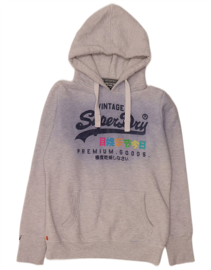 SUPERDRY Jersey con capucha gráfica para mujer UK 44 Algodón moteado gris medio