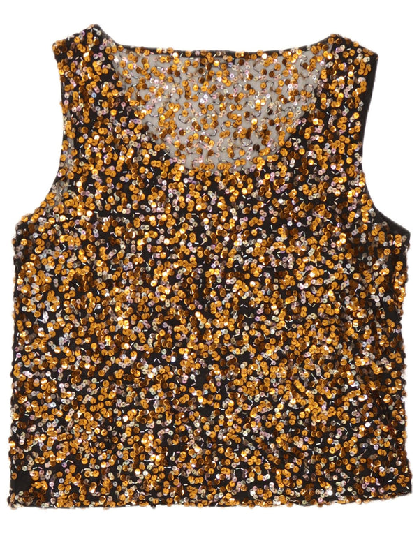 Vera Mont Blusa de lentejuelas para mujer Top UK 46 Large Gold