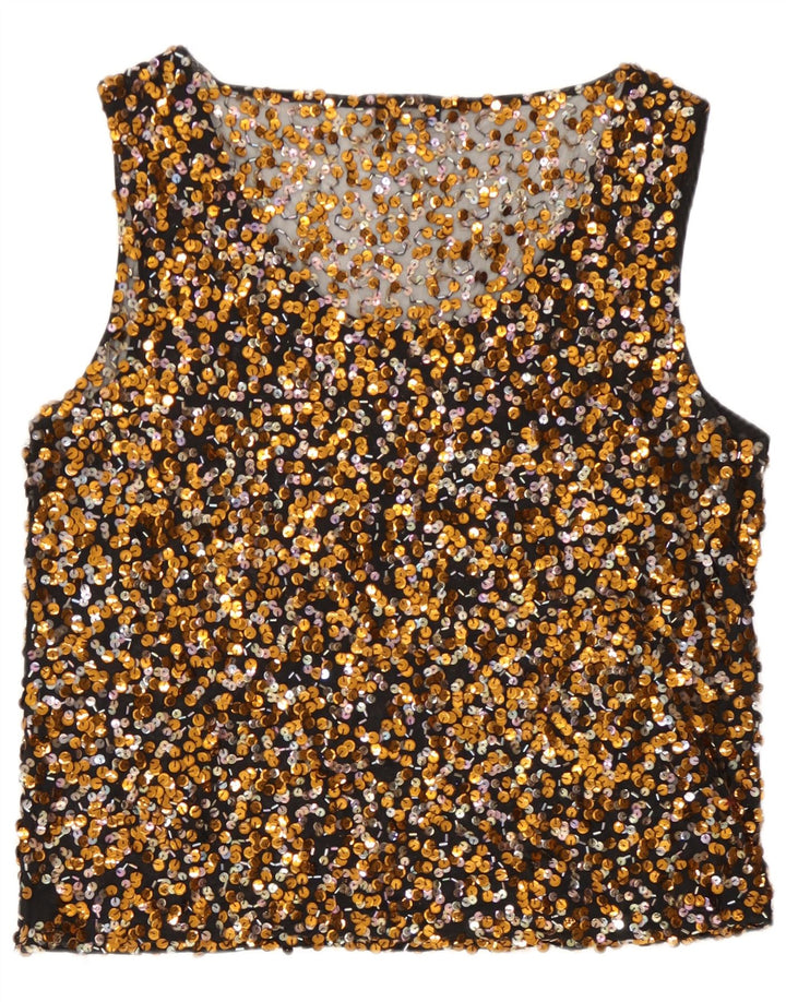 Vera Mont Blusa de lentejuelas para mujer Top UK 46 Large Gold