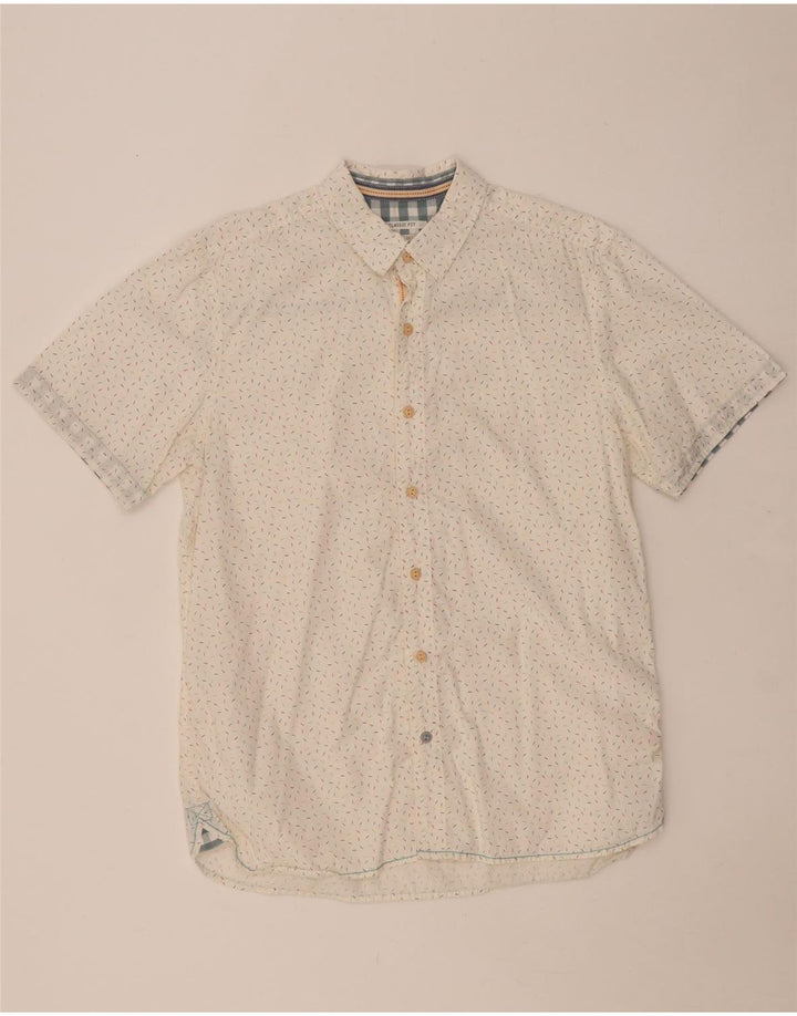 WHITE STUFF Camisa de manga corta de corte clásico para hombre, talla pequeña, de algodón con lunares blancos