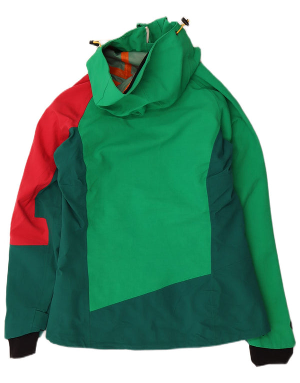 D'Frent Chaqueta impermeable con capucha y gráfico para mujer UK 36 Small Green Colourblock