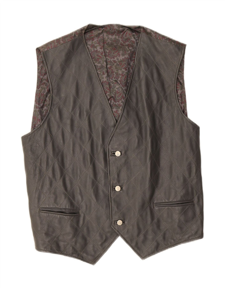 Chaleco de cuero vintage para hombre grande negro Paisley