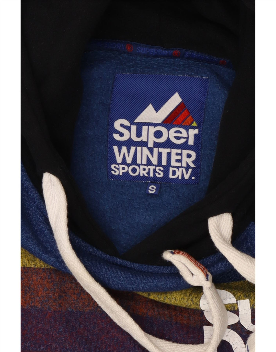 SUPERDRY Hombre Sudadera con capucha gráfica Jersey pequeño de algodón con bloques de color azul