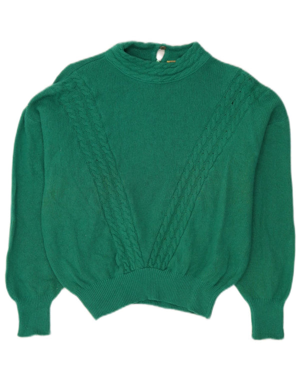 Vintage mujer crop tortuga cuello jumper suéter IT 46 Angora verde grande