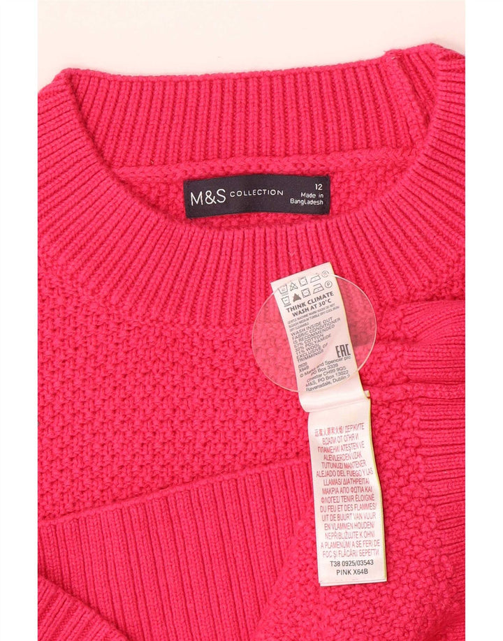 Marks & Spencer Jersey con Cuello Alto para Mujer UK 12 Algodón Rosa Mediano