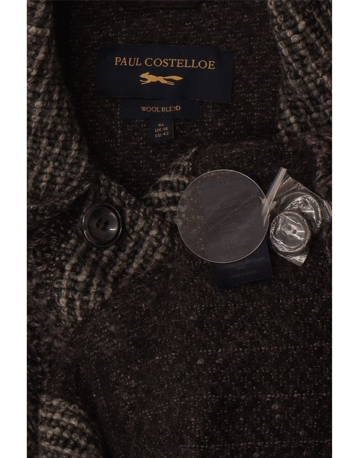Paul Costelloe Abrigo extragrande para mujer Reino Unido 46 Lana gris grande con bloques de color