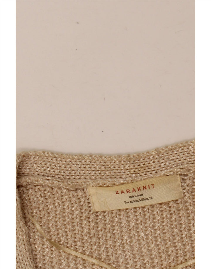 ZARA Mujer Cárdigan De Manga 3/4 Suéter UK 42 Medium Beige