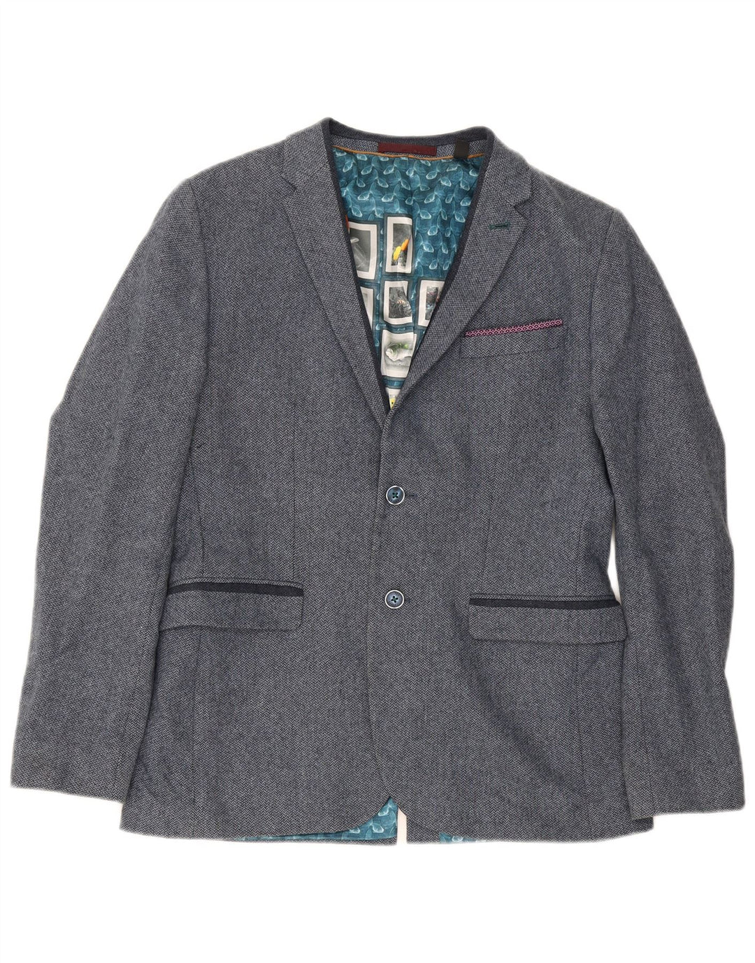 Ted Baker Chaqueta tipo blazer de 2 botones para hombre talla 4 grande en espiga azul marino