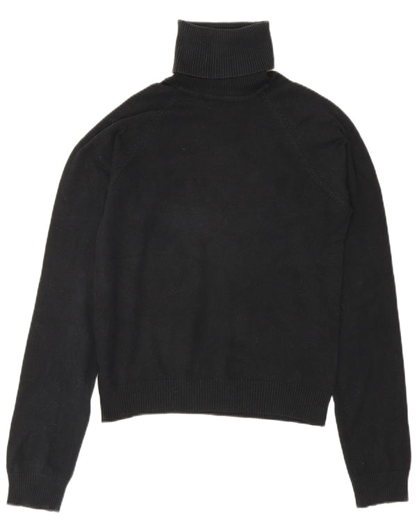 Zara Mujer Crop Roll Neck Jumper Sweater UK 12 Medium Negro Algodón