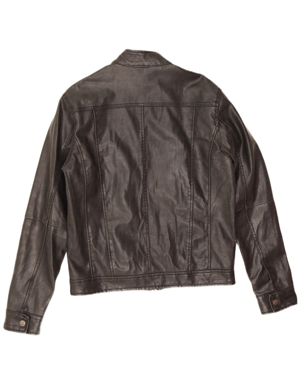 Vintage chaqueta de cuero para hombre Reino Unido 38 cuero negro medio