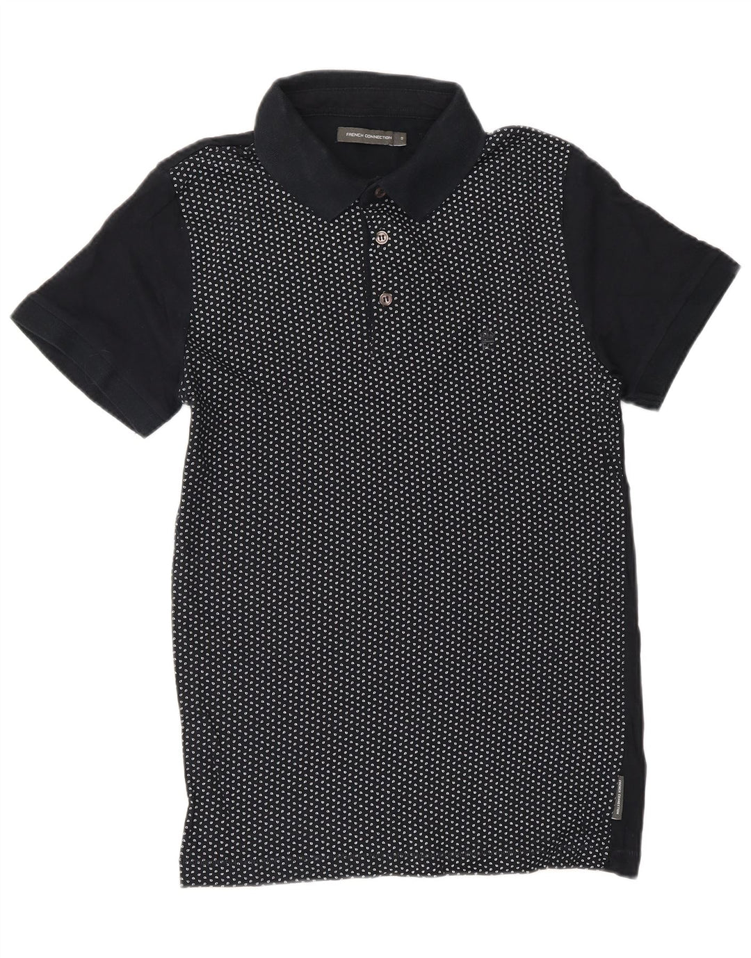 FRENCH CONNECTION Mens Abstract Pattern Polo Shirt Small Navy Blue Cotton
