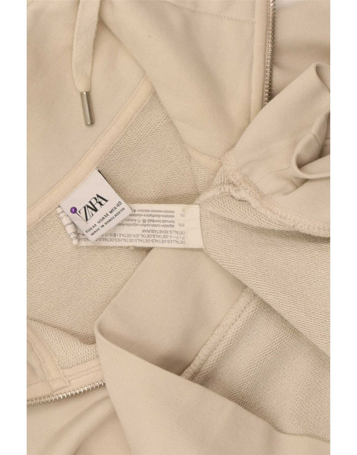 Zara Mujer Zip Neck Sudadera Jumper UK 44 Medio Beige Algodón