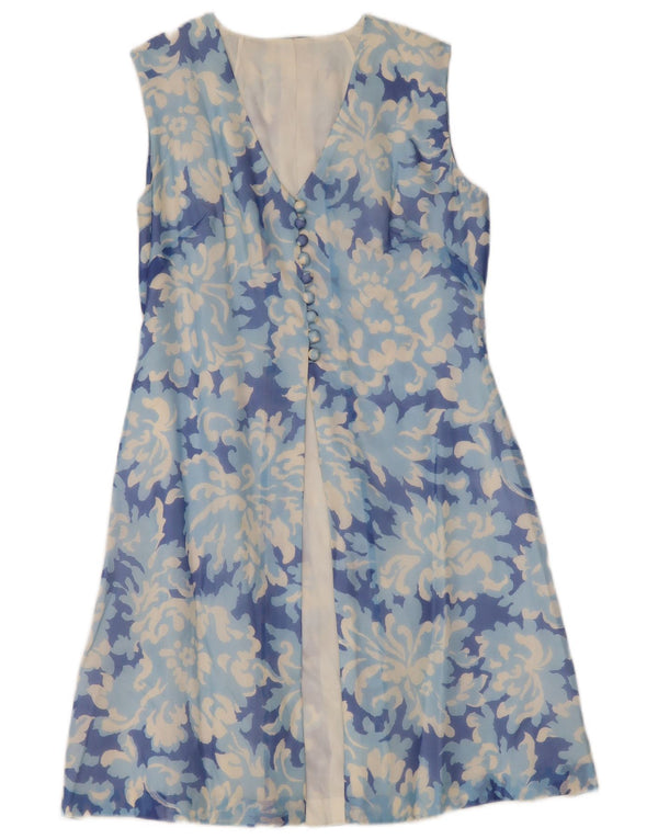 Vintage mujer sin mangas camisa vestido Reino Unido 12 azul medio floral