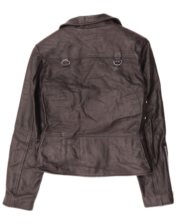 VINTAGE Chaqueta biker de cuero para mujer Reino Unido 12 Cuero negro mediano